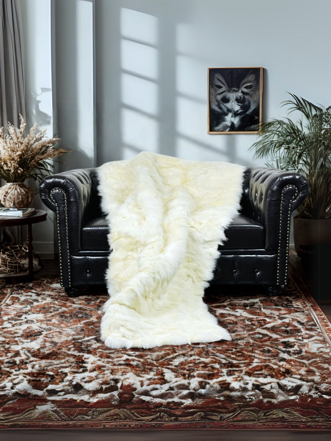 plaid en fourrure blanche