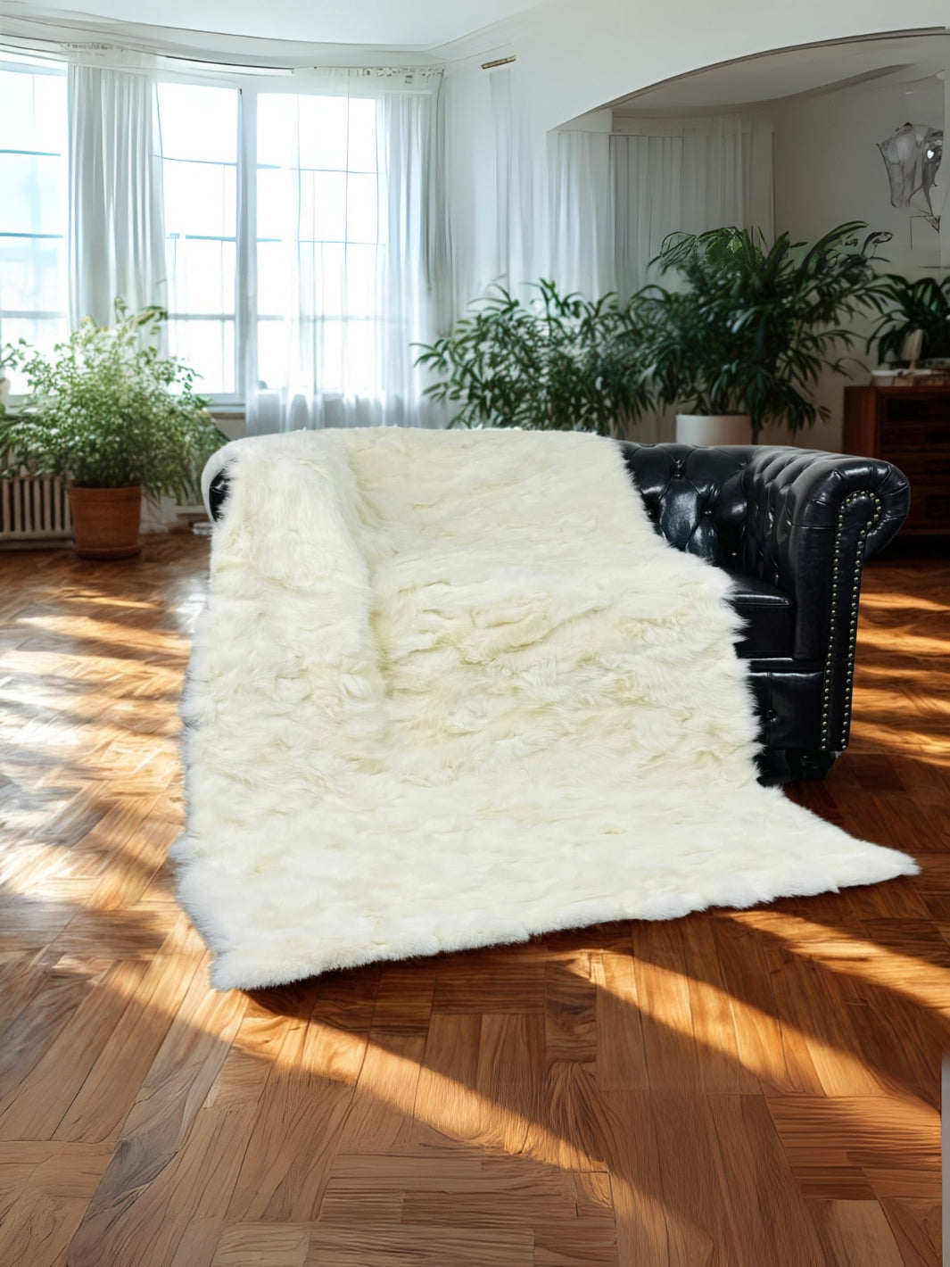 plaid en fourrure blanche