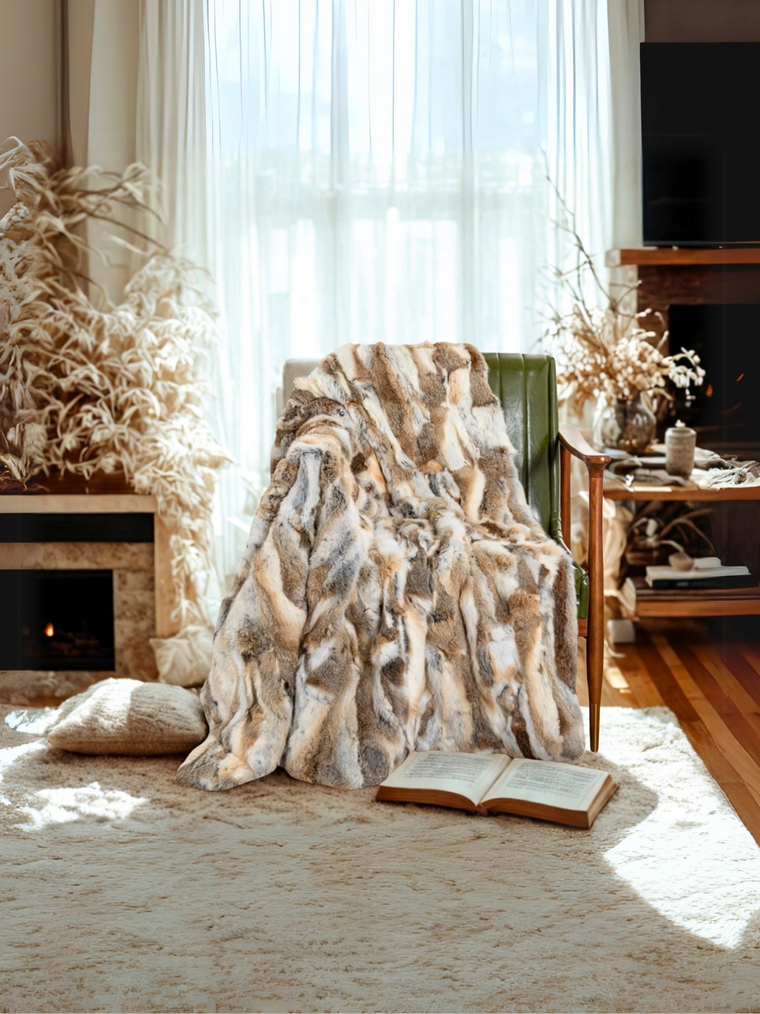 plaid fourrure beige