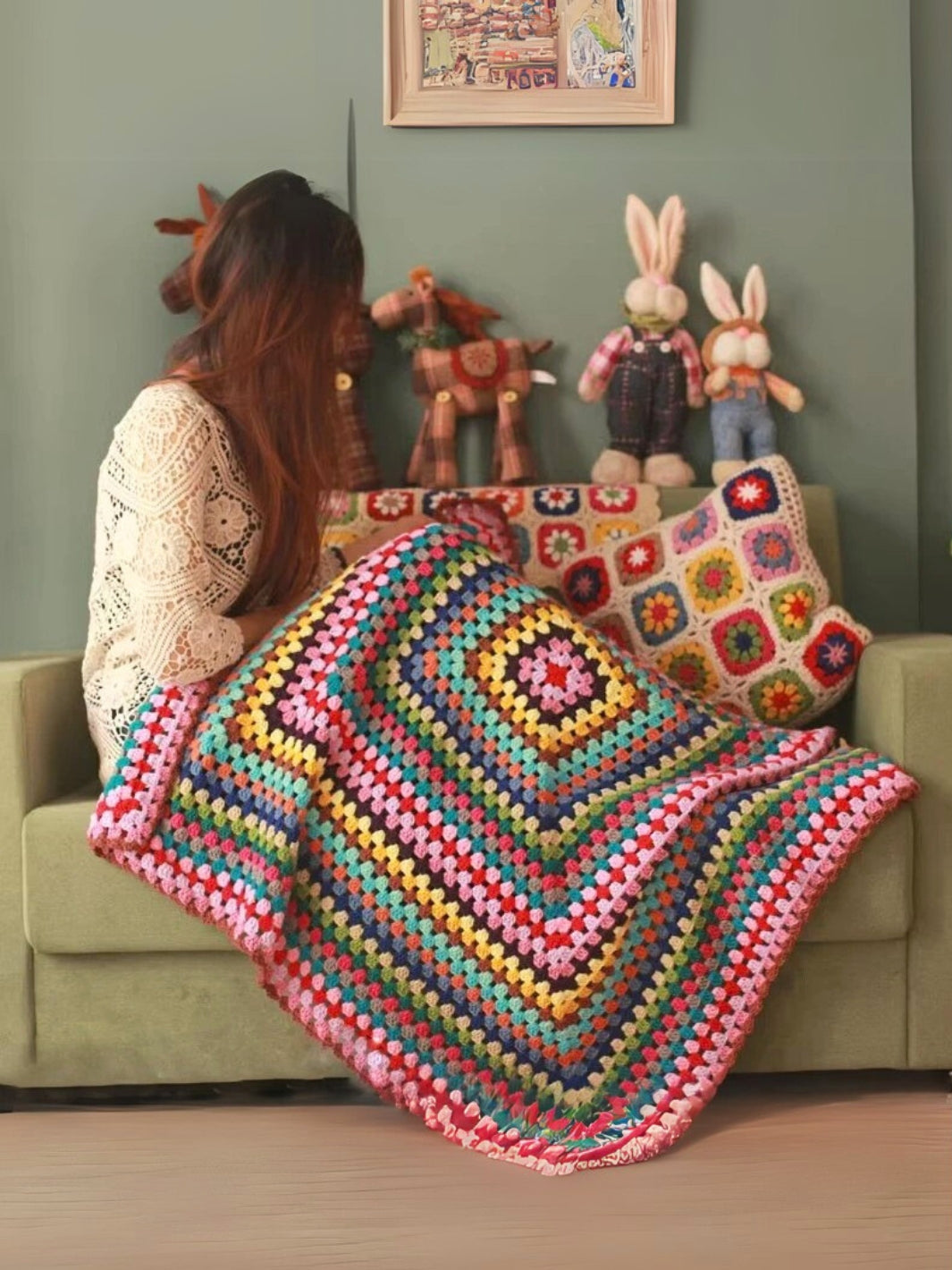 plaid en crochet fait main