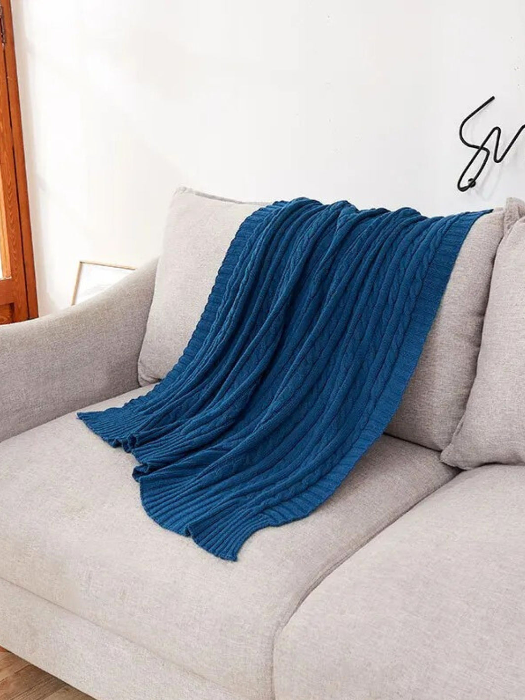 plaid en coton tricoti bleu petrole