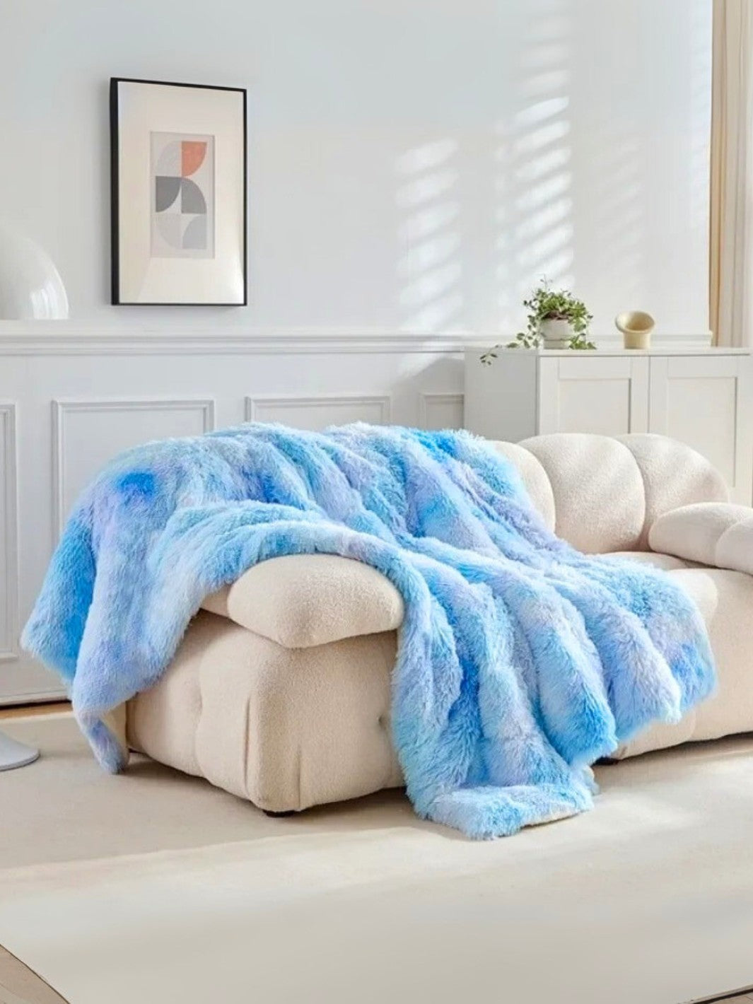 plaid fausse fourrure bleu ciel