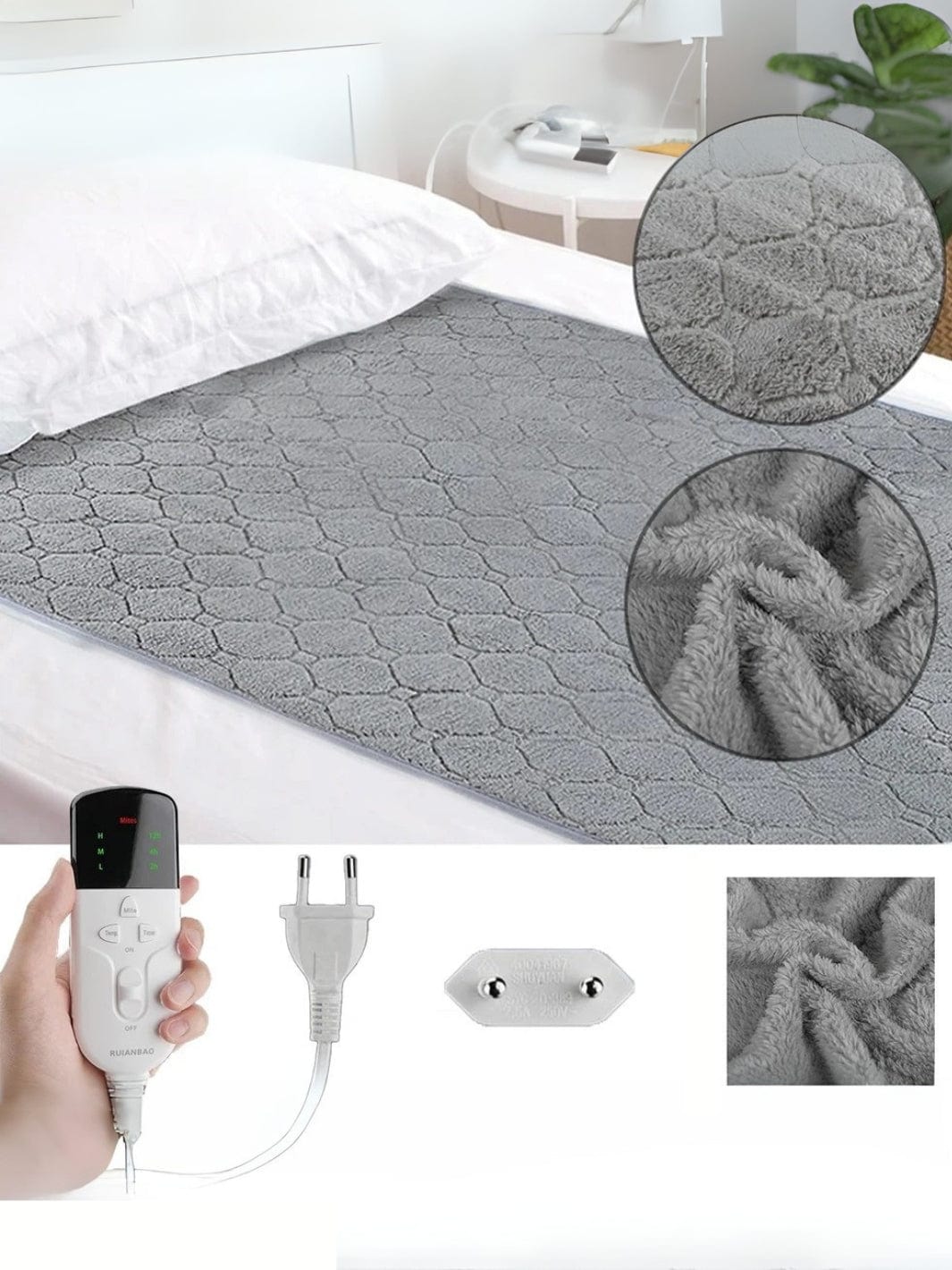 Couverture chauffante 1 personne Gris