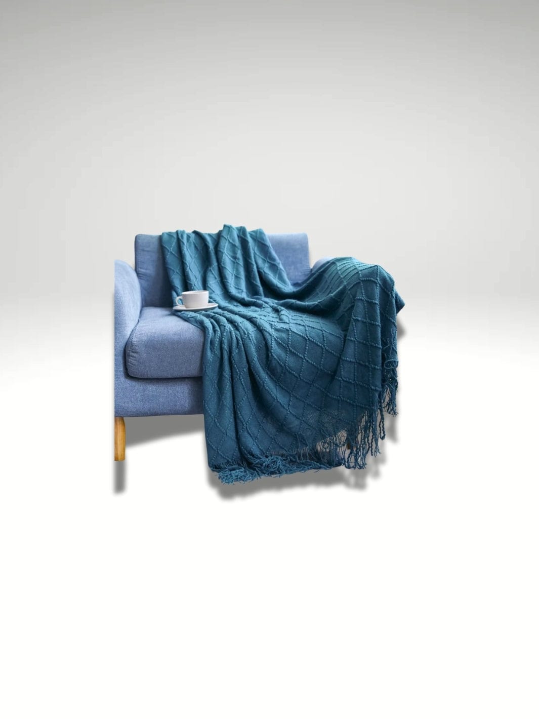 Modele plaid en tricot | Bleu velour