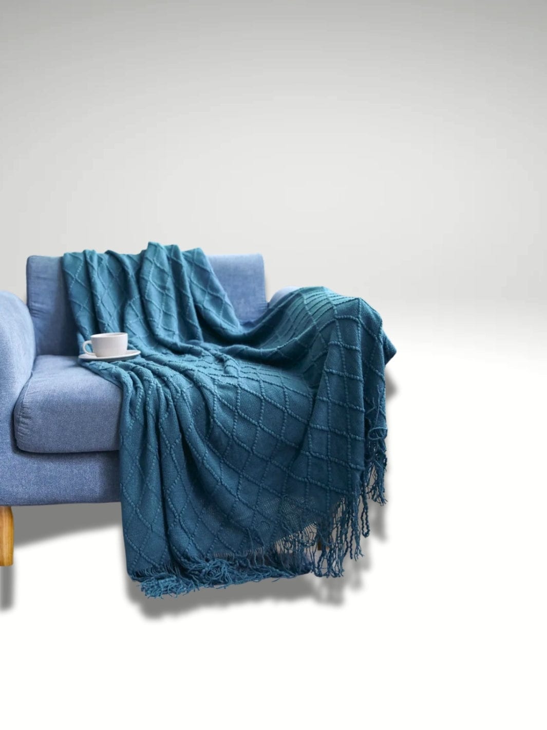 Modele plaid en tricot | Bleu velour Bleu velour / 127x172cm