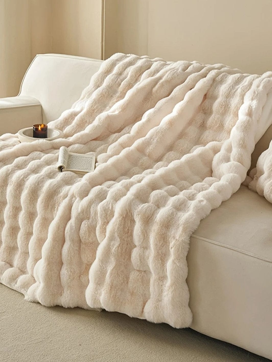 Plaid fausse fourrure beige