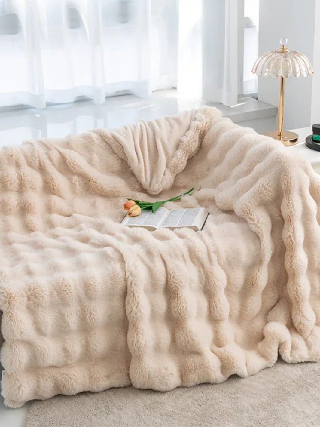 Plaid fausse fourrure beige