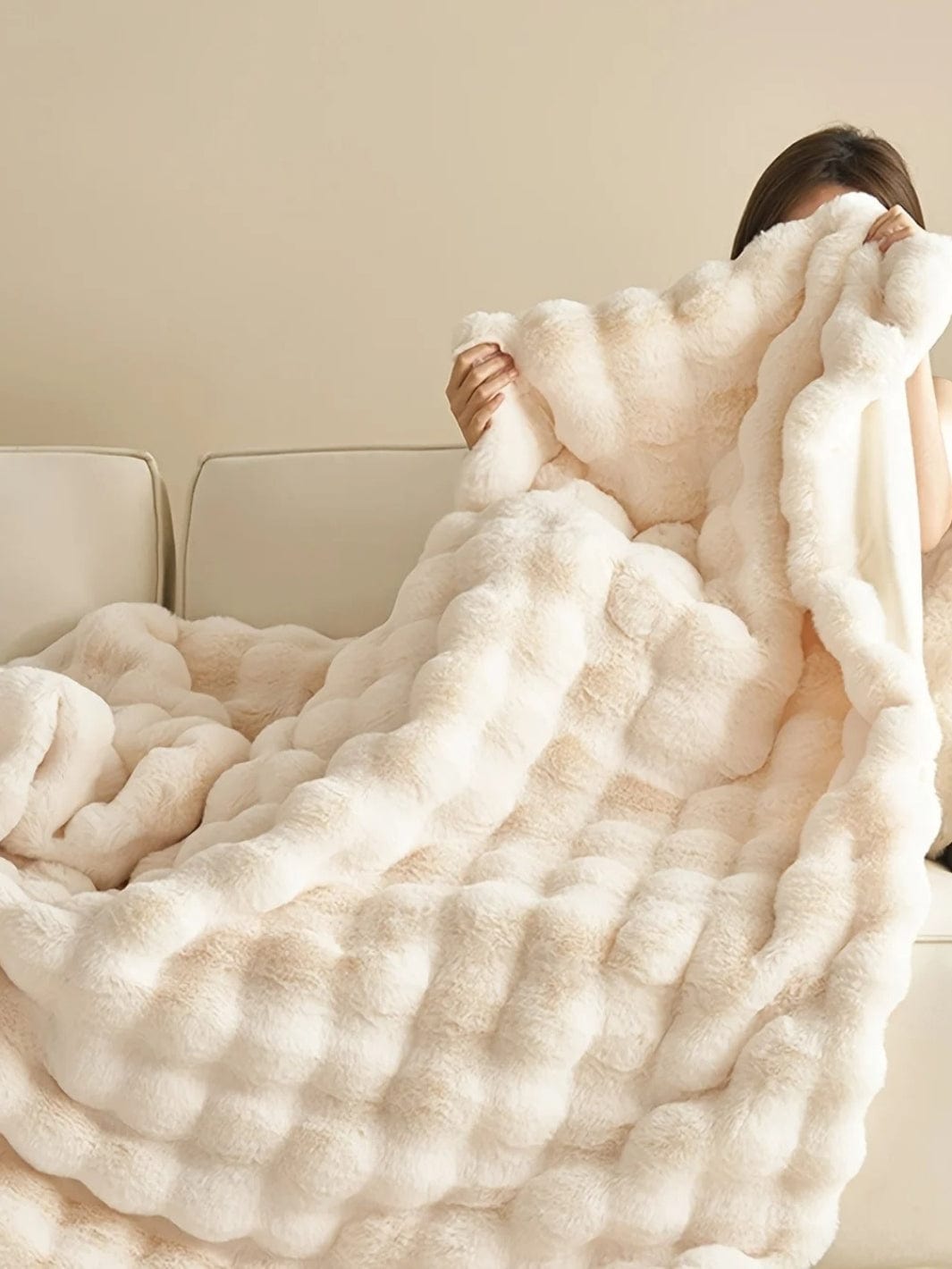 Plaid fausse fourrure beige