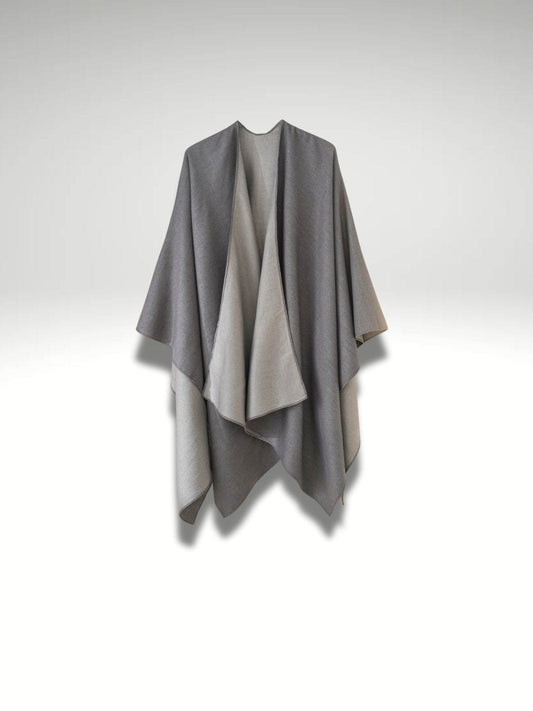 Poncho plaid long | Gris nuance double face Gris nuance