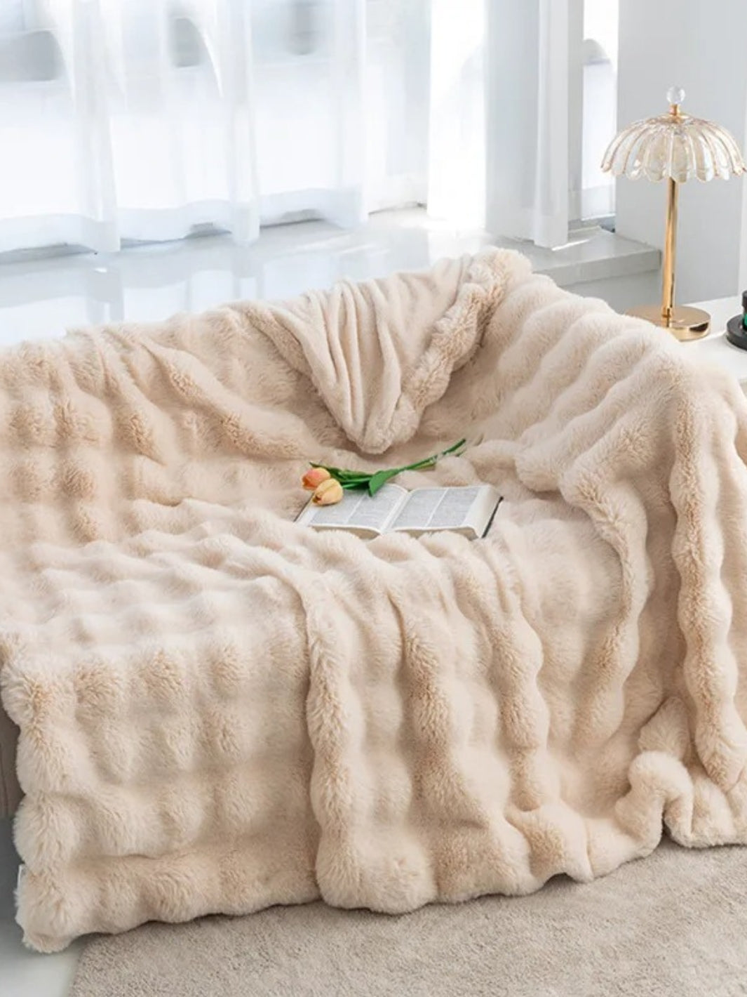 plaid moumoute beige