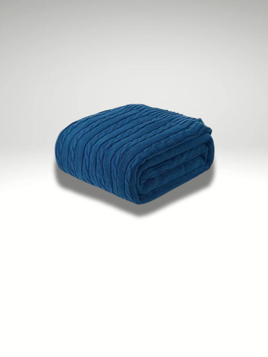 plaid en coton tricoti bleu petrole