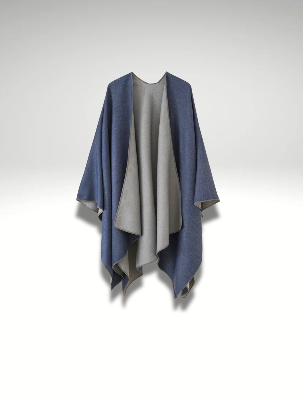 Poncho Plaid | Bleu marine/gris clair double face