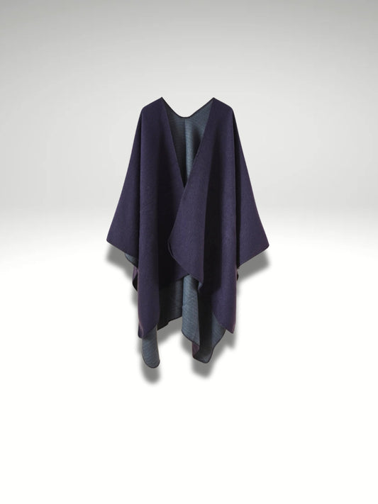 Poncho Plaid bleu marine/gris foncé double face