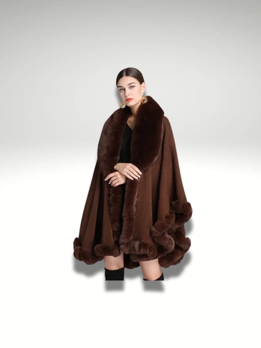 Cape fausse fourrure femme Marron