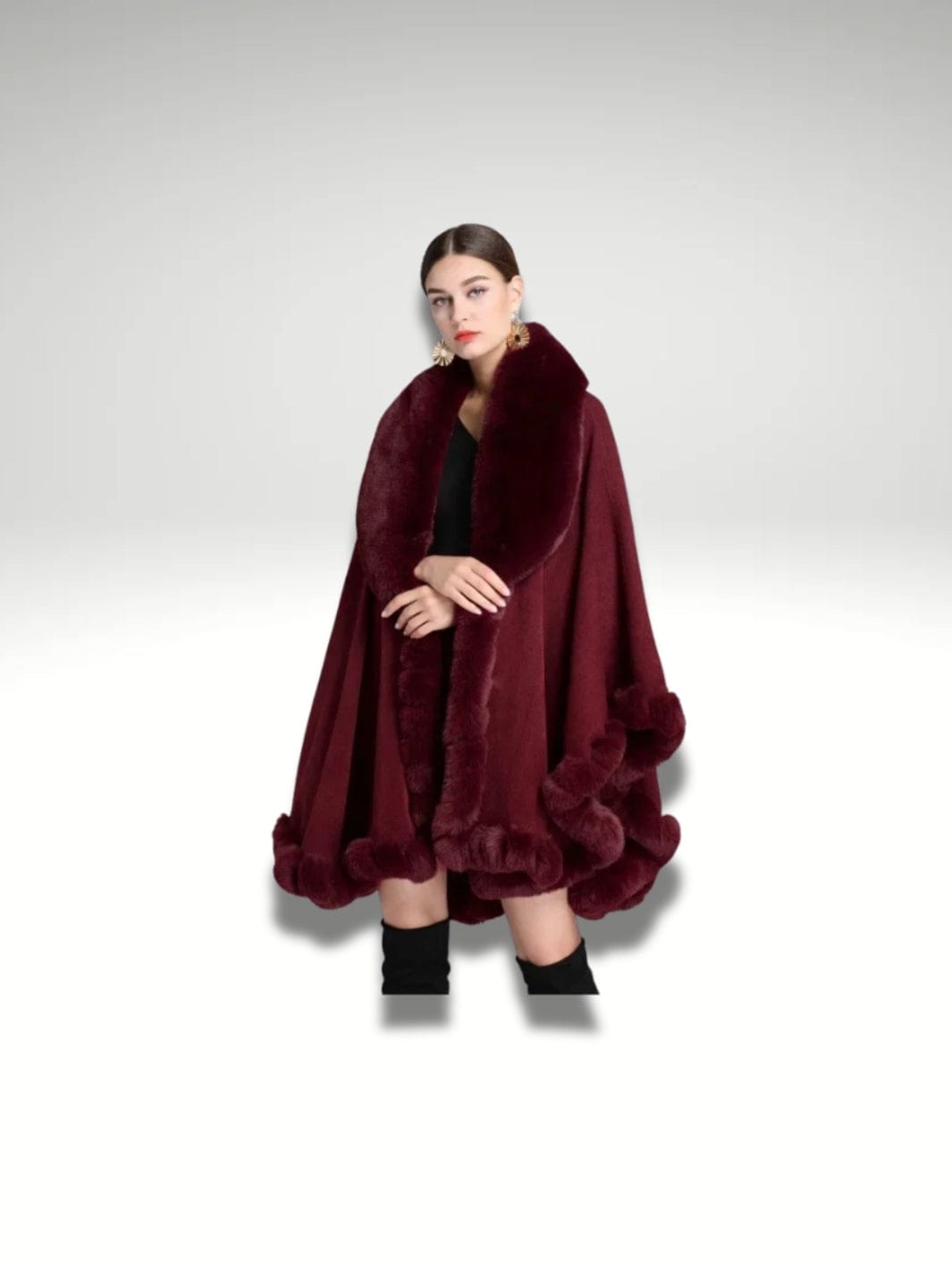 Cape fausse fourrure femme Rouge vin