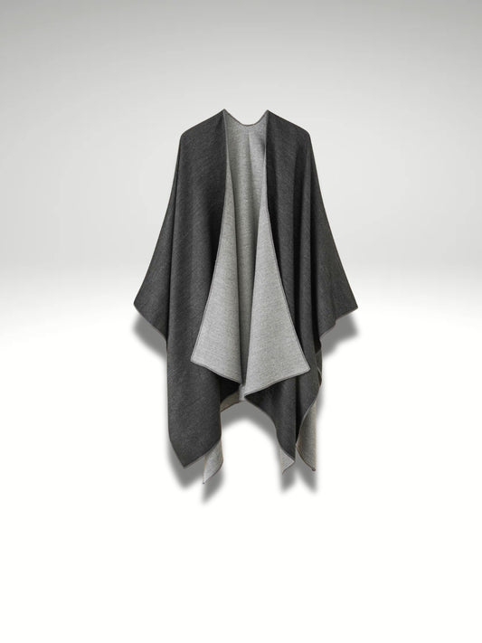 Poncho Plaid gris foncé double face