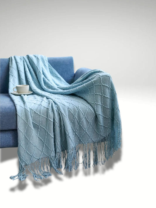 Modele tricot plaid torsade | Bleu ciel Bleu ciel / 127x172cm