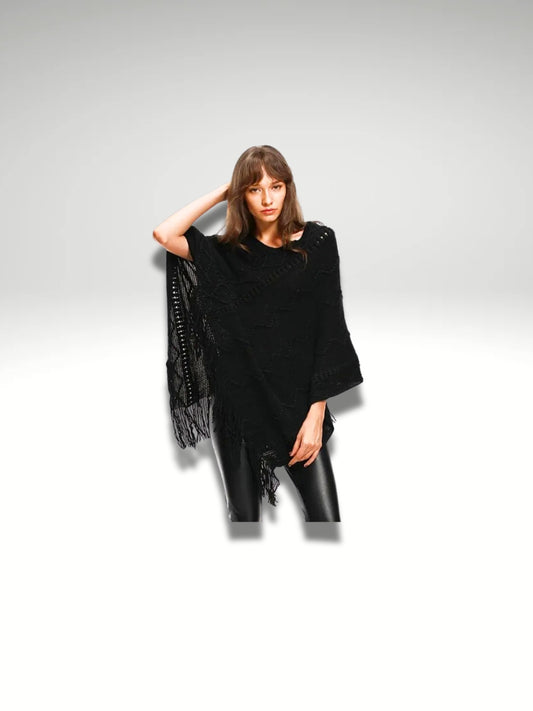 Poncho plaid noir