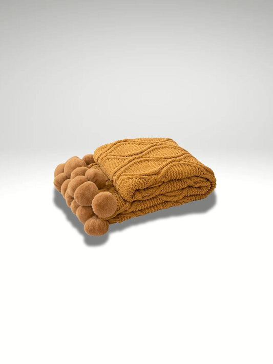 Plaid pour enfant - Marron avec pompoms Marron