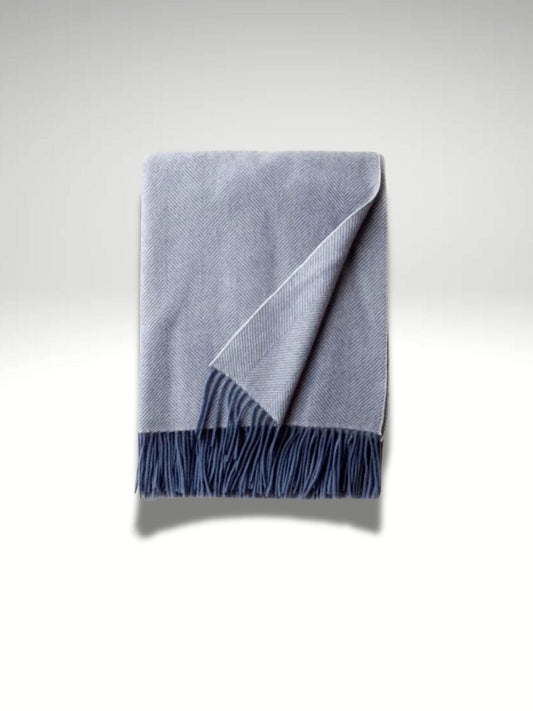 Plaid grosse maille laine Bleu