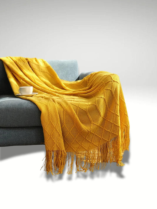 Plaid torsade tricot | Jaune intense