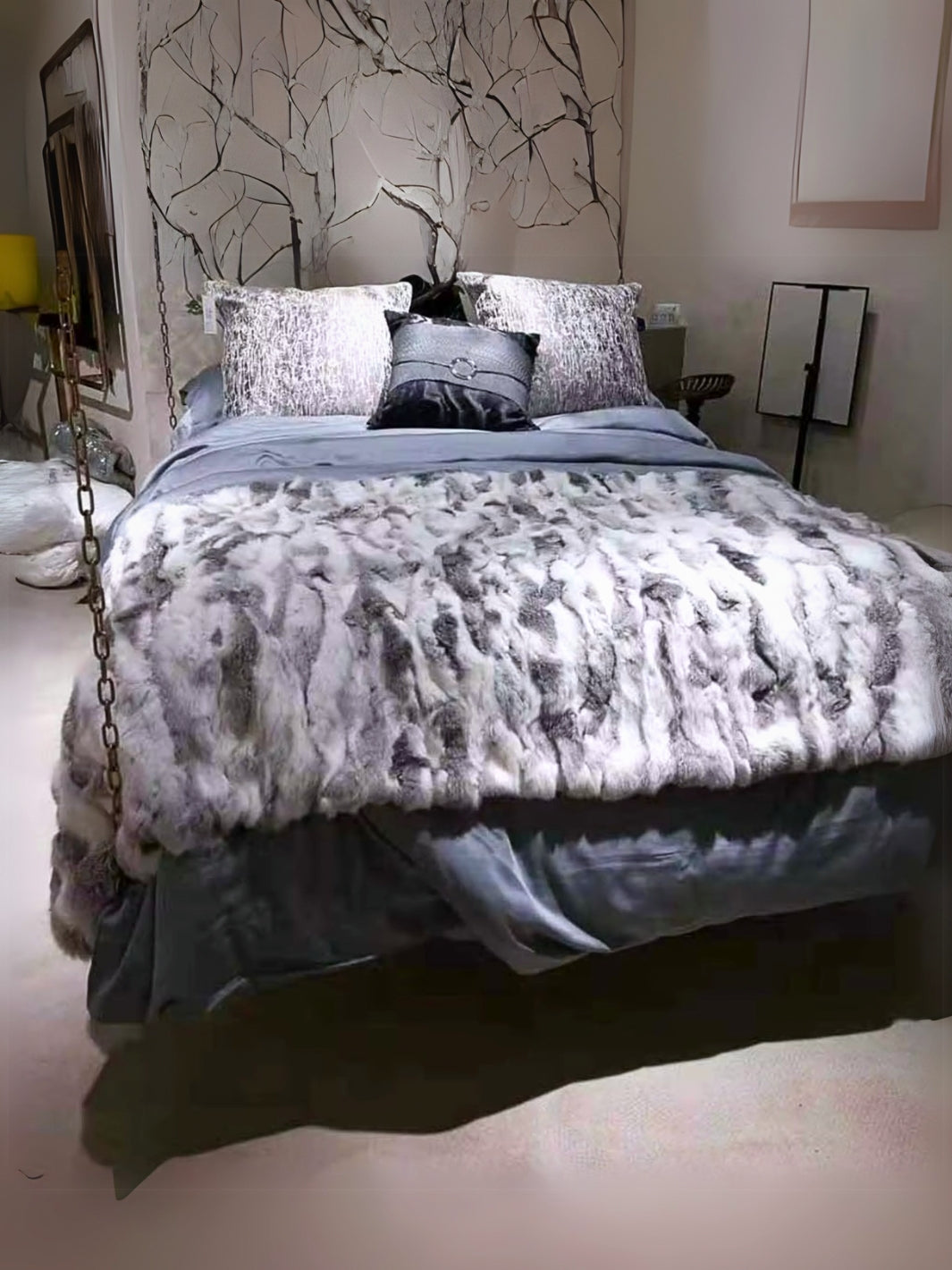 Plaid en fourrure gris
