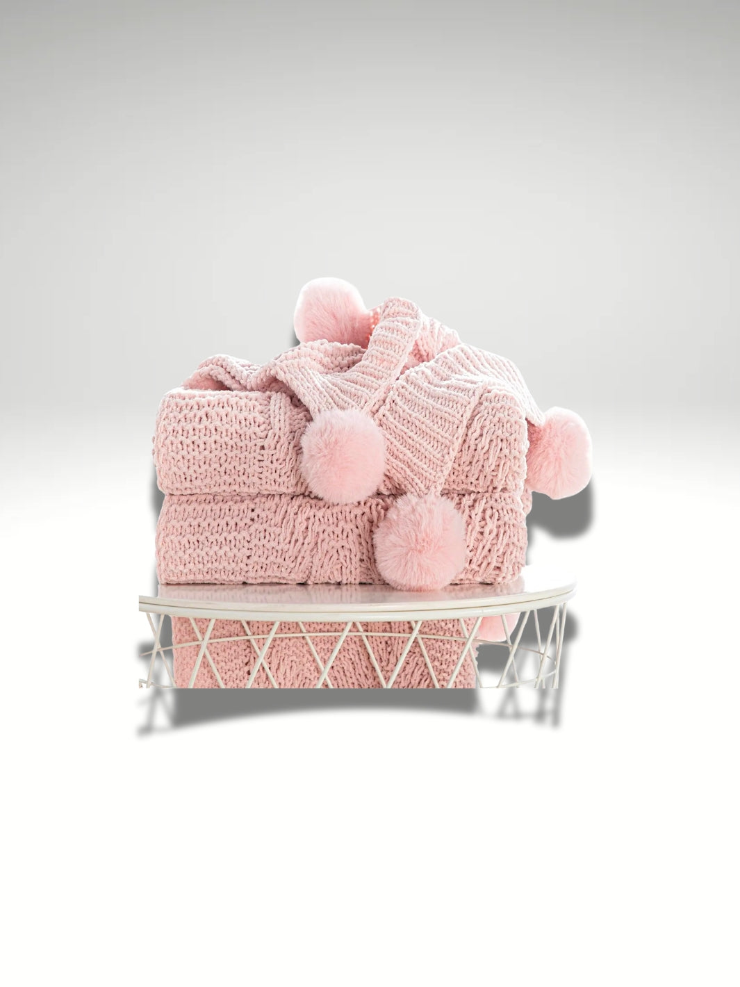 Plaid enfant rose avec pompoms